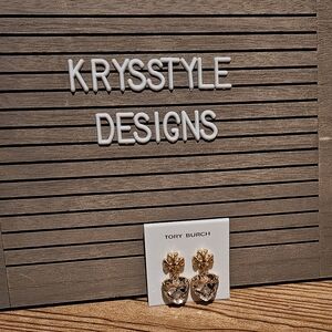 Tory Burch Gold and Pink Faceted Heart Earrings